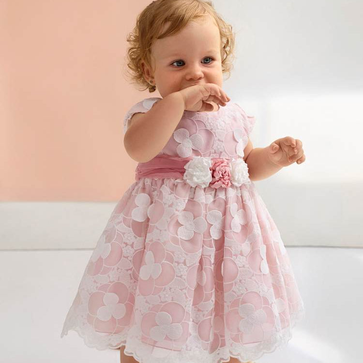 Embroidered Organza Dress with Floral Appliques