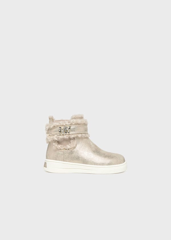 Metallic Ankle Boots With Faux Fur Detail