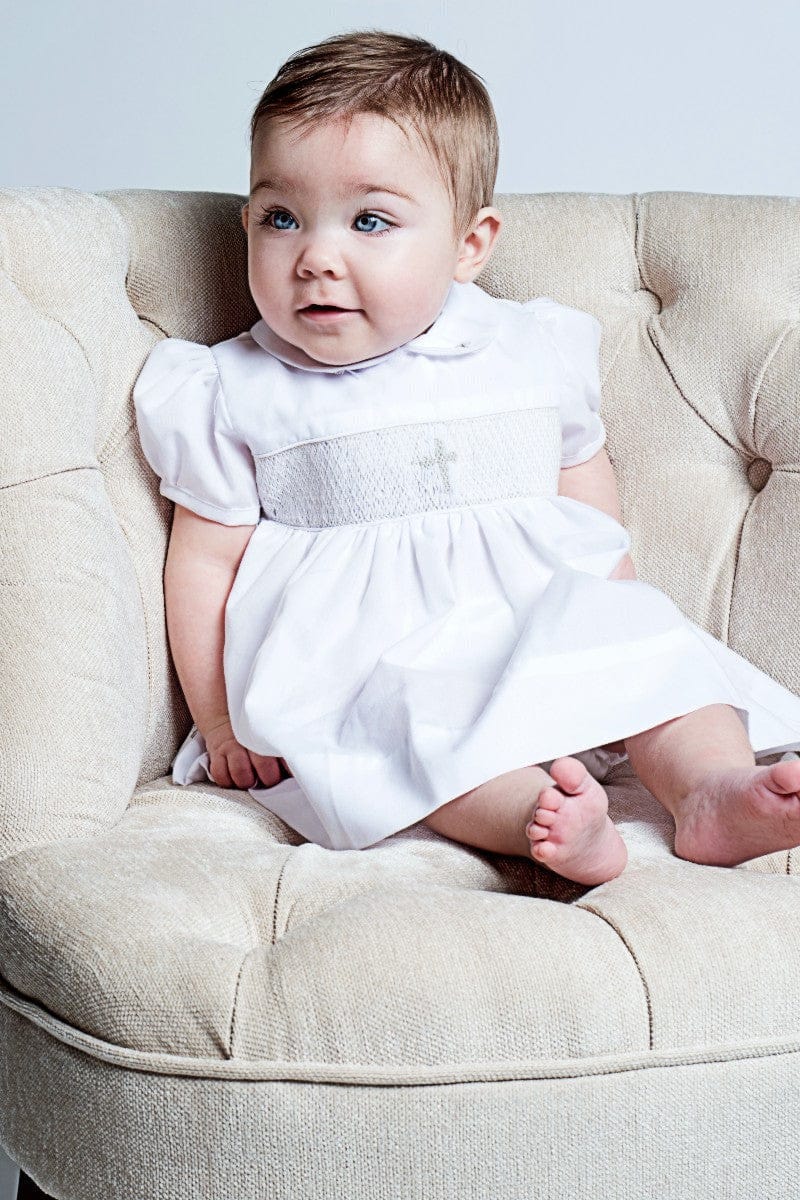 smocked cross gown for baby girl