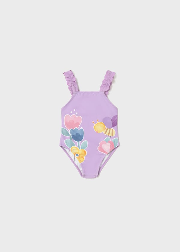 Ruffle Strap Printed Swimsuit in Lilac