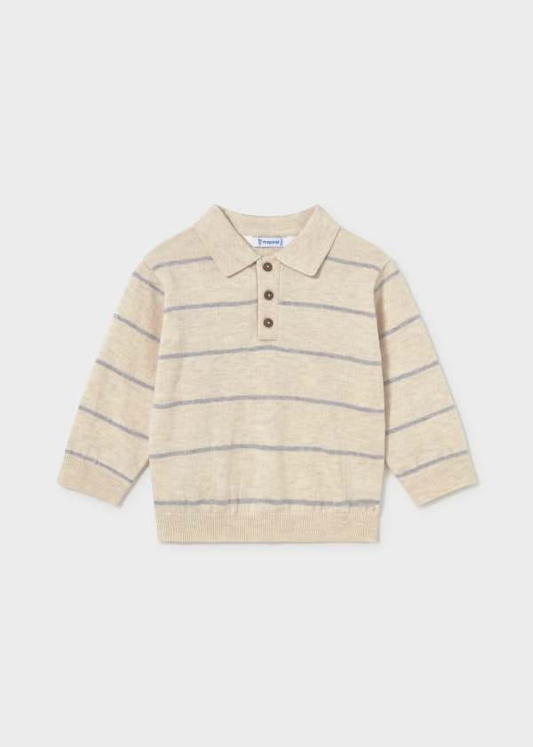 Boys' Long Sleeve Knit Polo in Stone