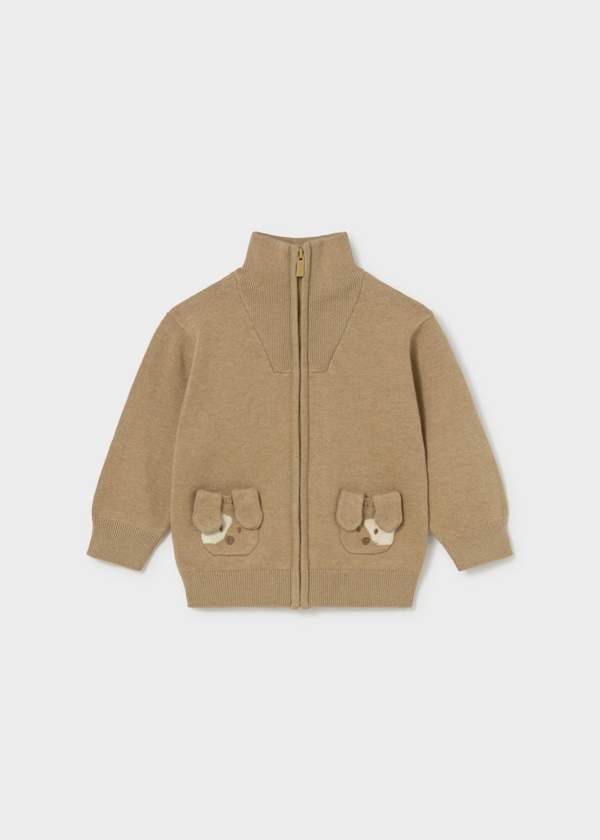 Knit Zip-Up Sweater with Puppy Pockets