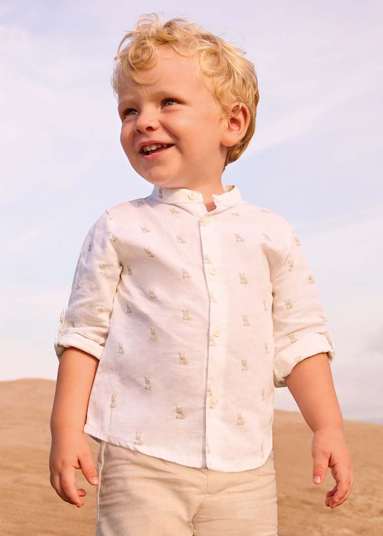 Mayoral Usa Inc Linen Mandarin Collar Button Down Shirt - Little Miss Muffin Children & Home