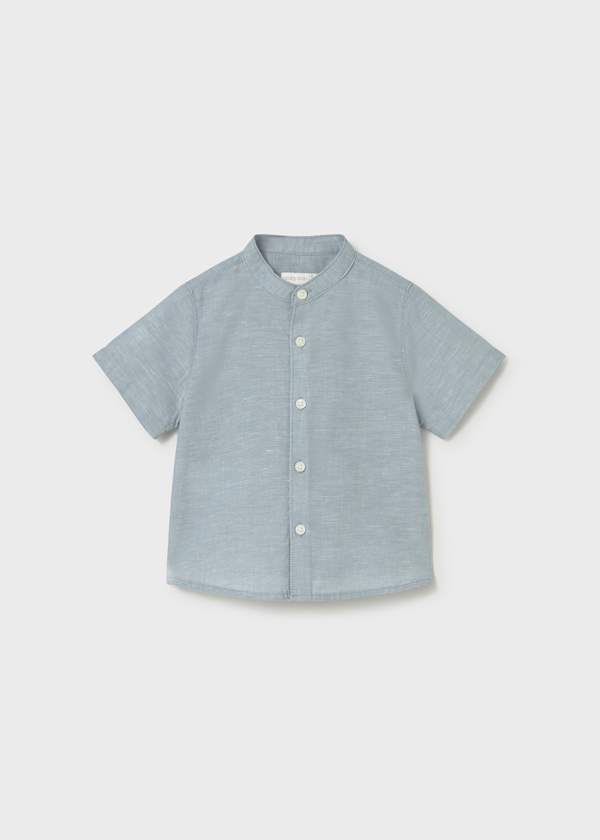Mandarin Collar Linen Button Down Shirt in Jade