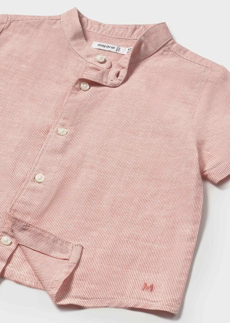 Mayoral Usa Inc Mayoral Short Sleeve Linen Mandarin Collar Button Up in Brick Red - Little Miss Muffin Children & Home