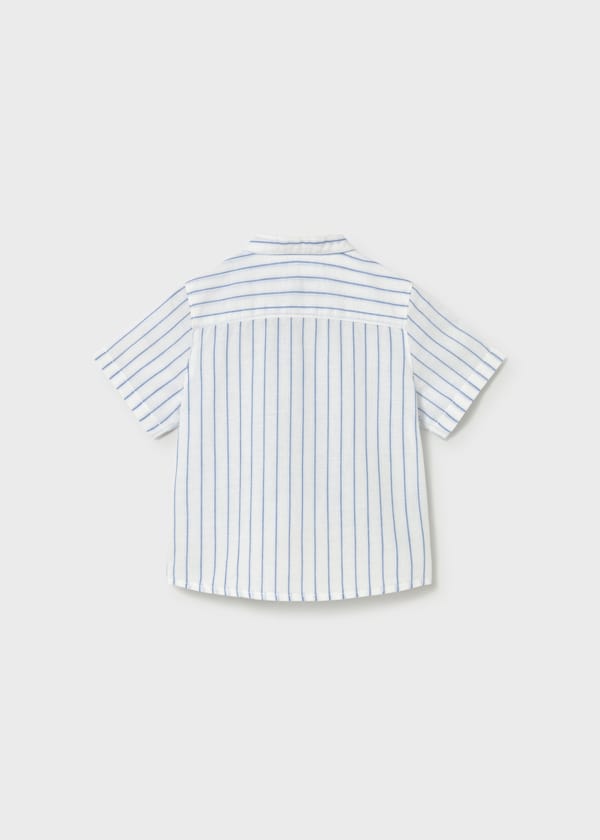 Mandarin Collar Linen Button Down Shirt in Ocean