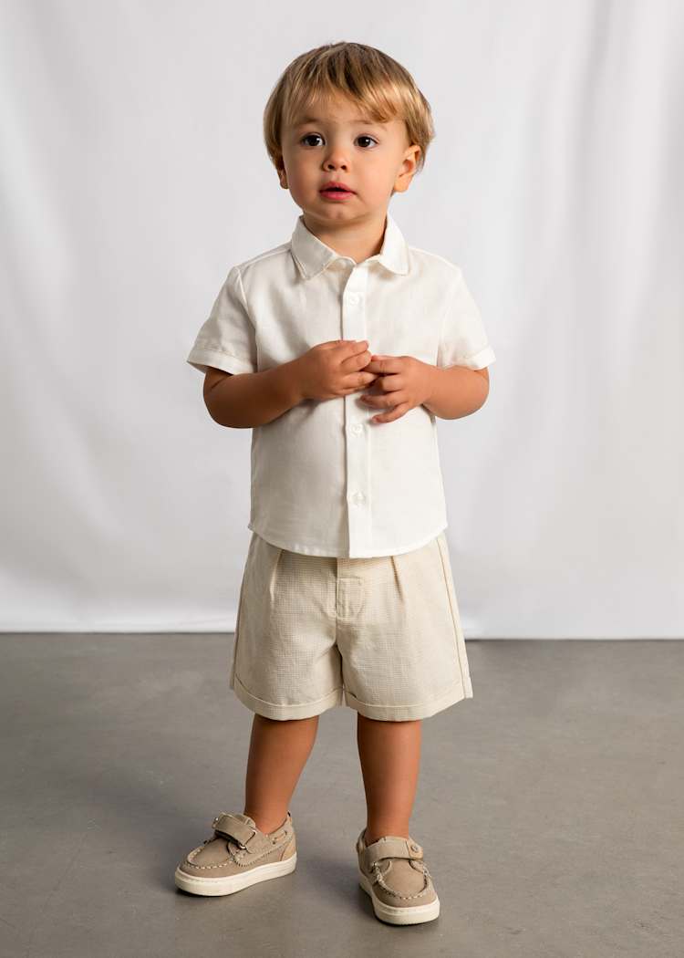 Mayoral Usa Inc Button Up Shirt & Linen Shorts Set in Oat - Little Miss Muffin Children & Home