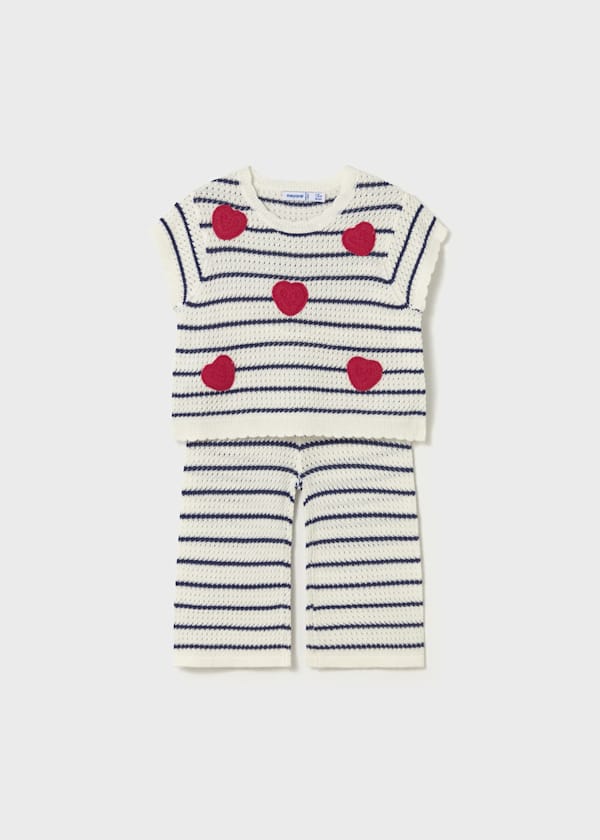 Stripe Knit 2-Piece Pant Set with Hearts