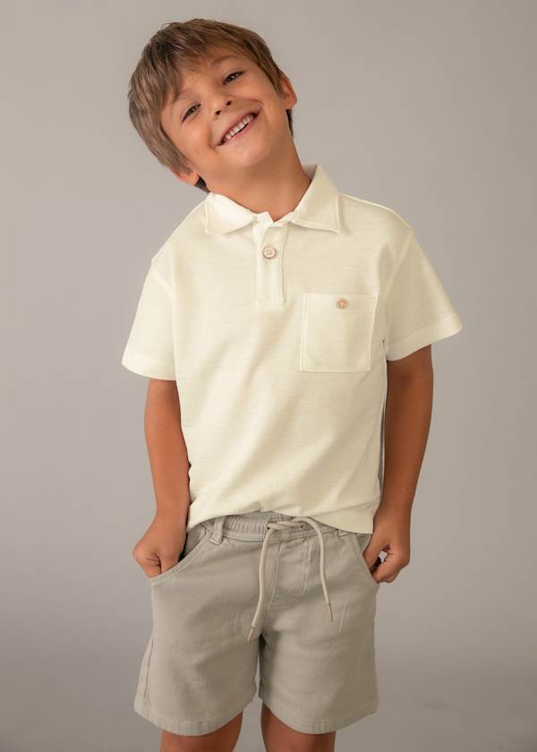 Mayoral Usa Inc Short Sleeve Polo in Cream - Little Miss Muffin Children & Home