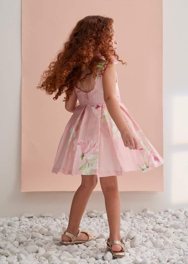 Abel & Lula Pleated Floral Print Linen Dress - Little Miss Muffin Children & Home
