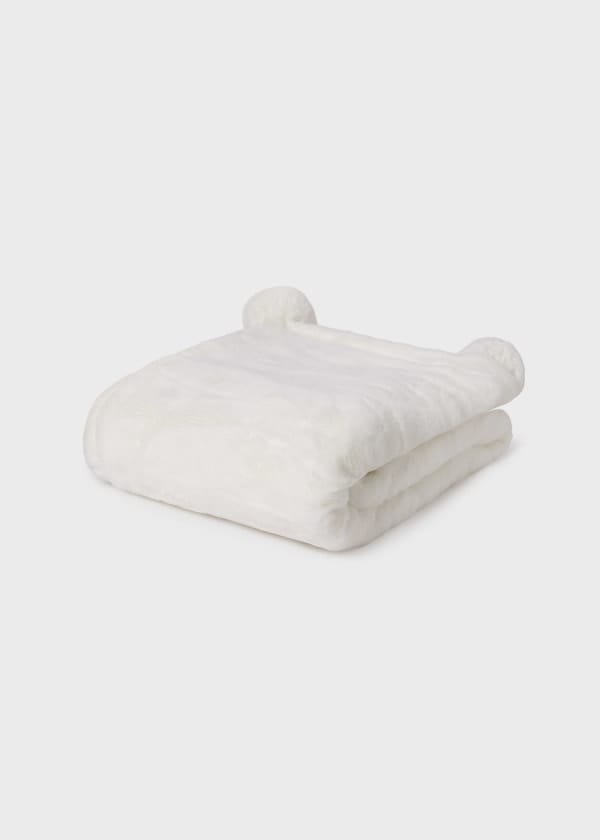 Mayoral Usa Inc Mayoral Faux Fur Teddy Blanket with Pompoms in Off White - Little Miss Muffin Children & Home