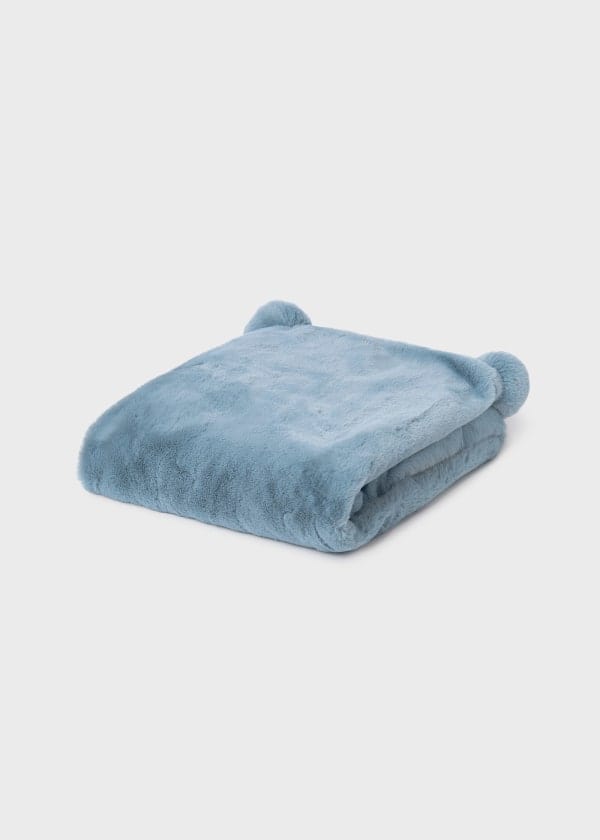 Mayoral Usa Inc Mayoral Faux Fur Teddy Blanket with Pompoms in Polar Blue - Little Miss Muffin Children & Home