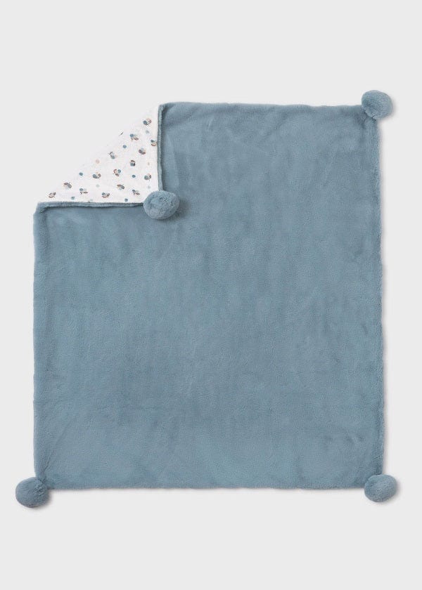 Mayoral Usa Inc Mayoral Faux Fur Teddy Blanket with Pompoms in Polar Blue - Little Miss Muffin Children & Home