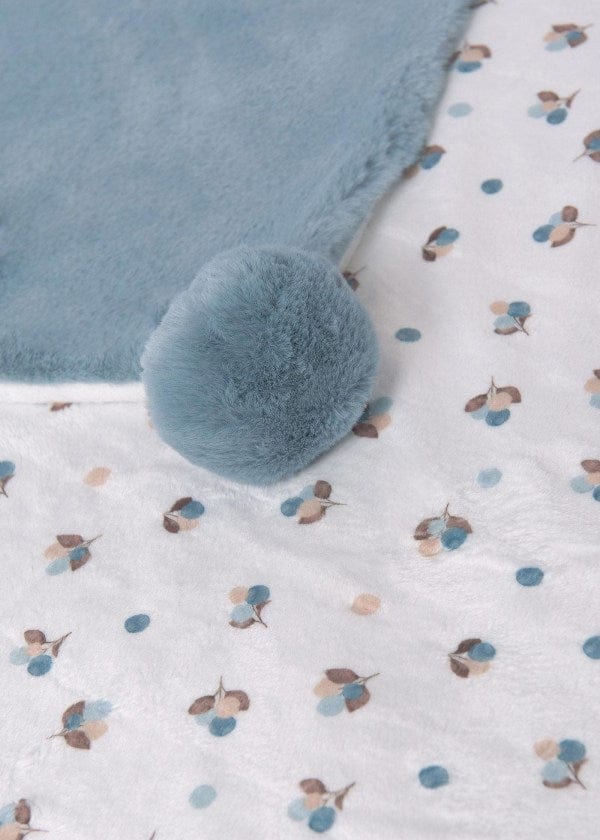 Mayoral Usa Inc Mayoral Faux Fur Teddy Blanket with Pompoms in Polar Blue - Little Miss Muffin Children & Home