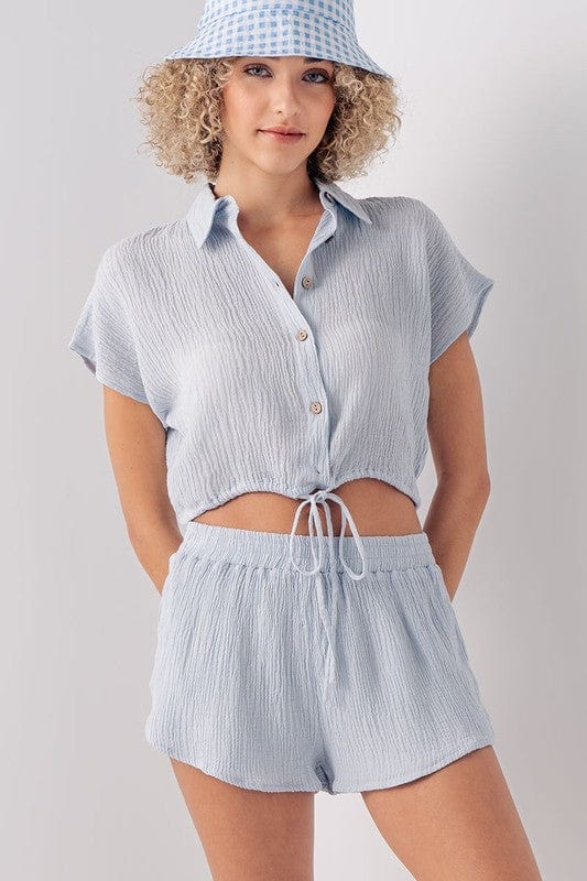 Urban Daizy Urban Daizy Button Down Crop Top Elastic Shorts Gauze Set - Little Miss Muffin Children & Home