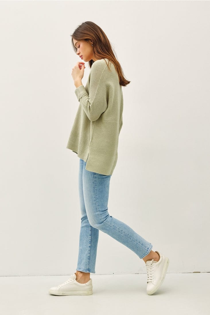 Be Cool Be Cool V-Neck Sweater with Side Slits in Sage - Little Miss Muffin Children & Home