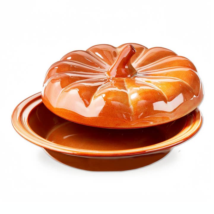 tag Burnt Sienna Stoneware Fall Pumpkin Pie Dish with Lid - Little Miss Muffin Children & Home