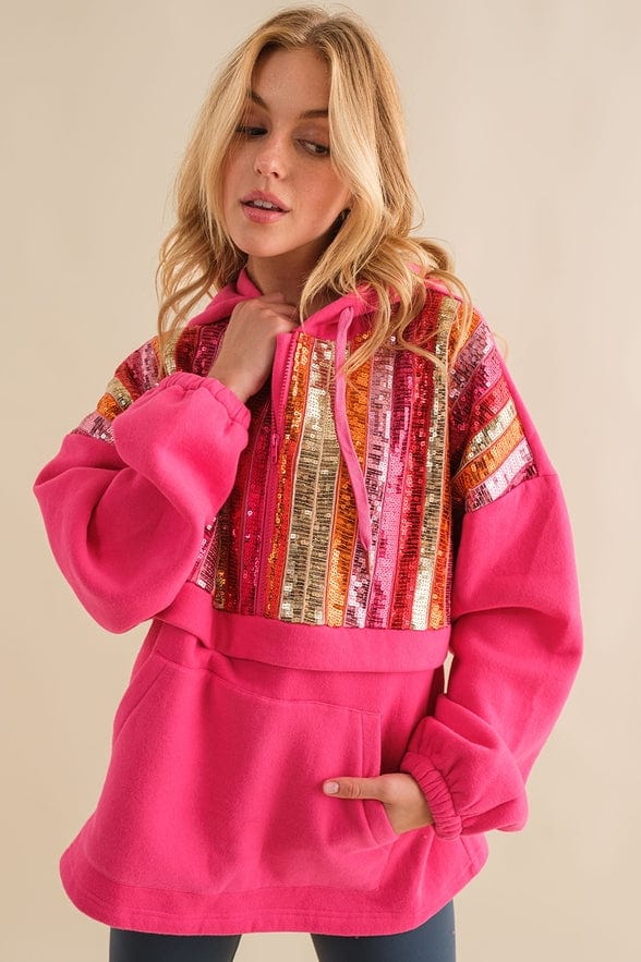 Main Strip Main Strip Multi Stripe Sequin Fleece Half Zip Hoodie - Little Miss Muffin Children & Home
