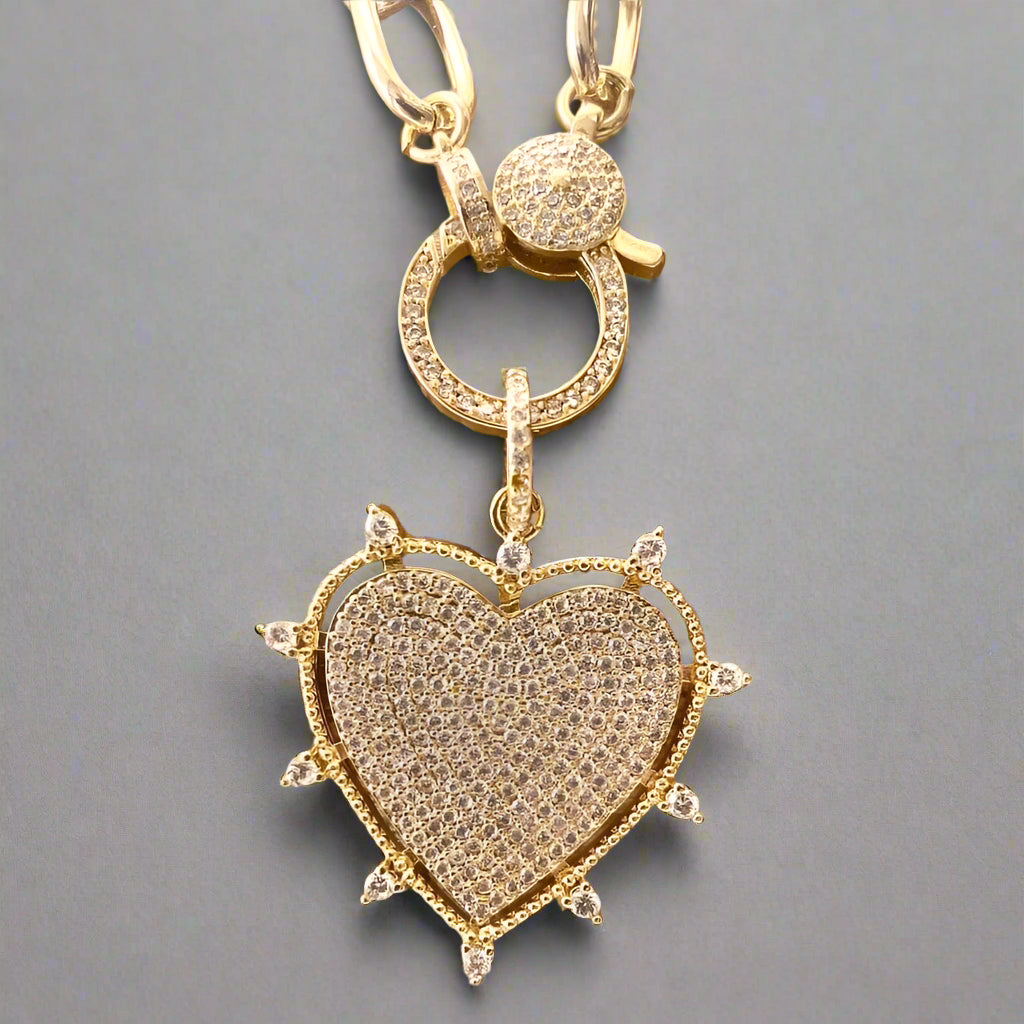 VB&CO Designs Handmade Jewelry VB&CO Gold Sparkly Heart Statement Necklace Non Tarnishing 20” - Little Miss Muffin Children & Home