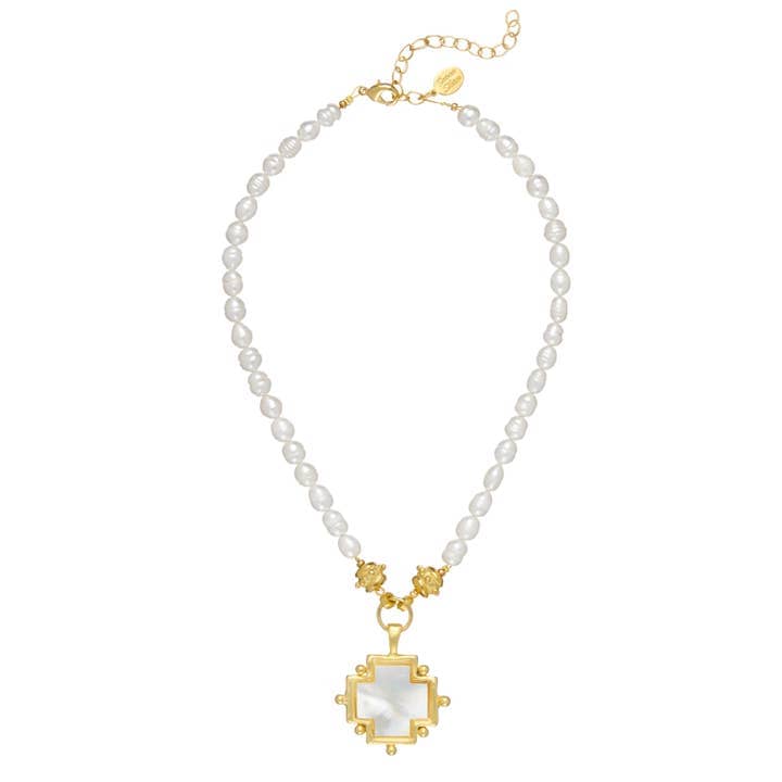 Susan Shaw Mother of Pearl Cross Necklace on Pearl - Little Miss Muffin Children & Home