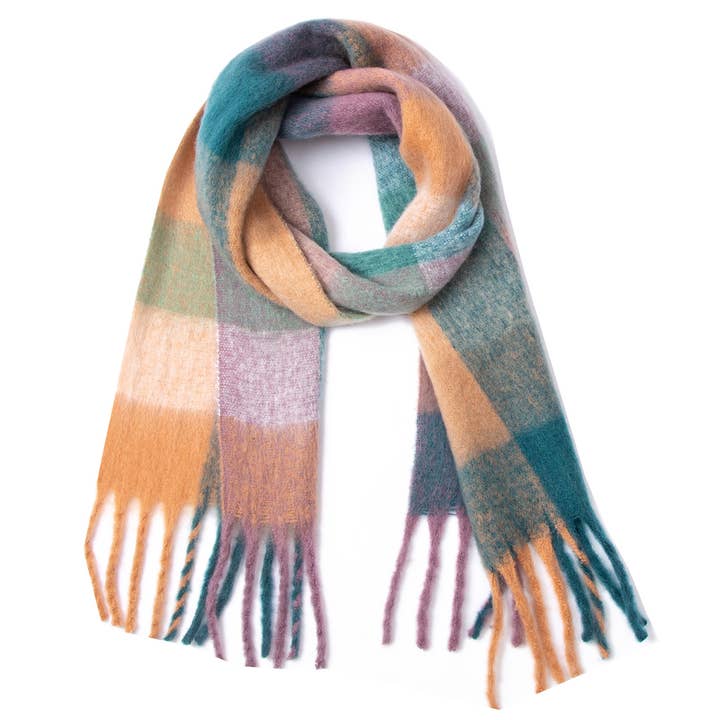 Accity Green Chunky Plaid Mohair-Look Scarf with Fringe - Little Miss Muffin Children & Home