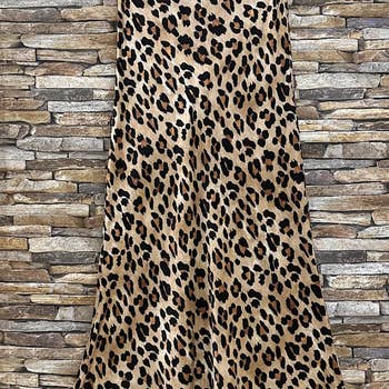 satin beige leopard satin midi skirt