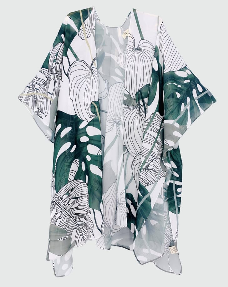 JC Sunny Fashion White-Dark Green Tropical Leaf Kimono - Little Miss Muffin Children & Home