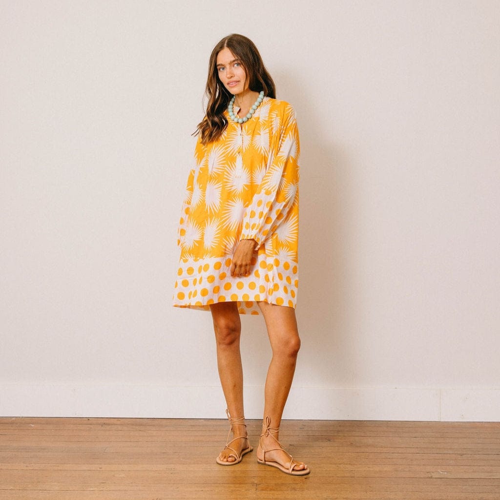 Sunshine Tienda Gold Palm Geo with Gold Dot Lilly Dress - Little Miss Muffin Children & Home