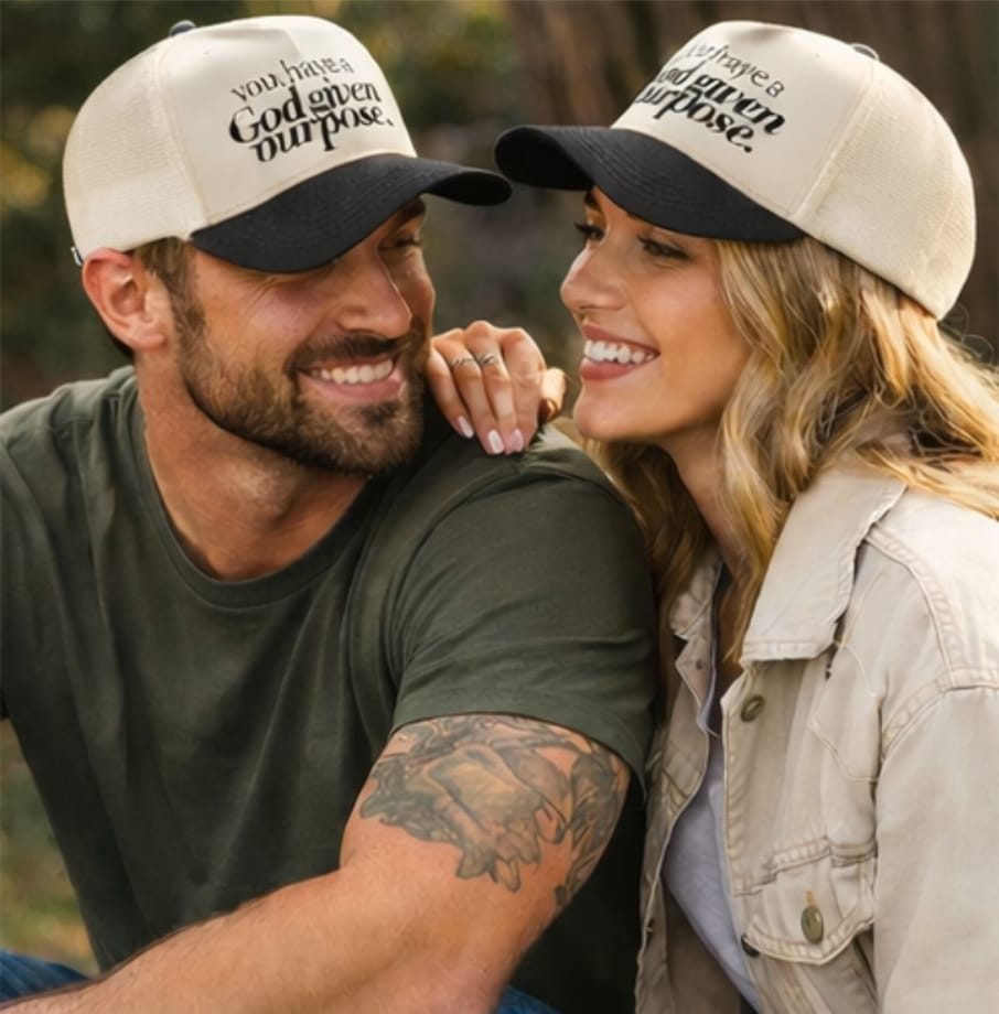 God Given Purpose Cream Trucker Hat with Black Bill