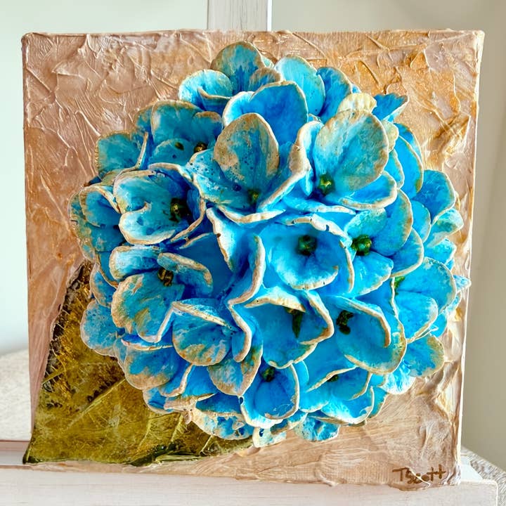 TamScottArt Clay Floral Annabelle Blue Hydrangea Sculpted 6x6 Artwork - Little Miss Muffin Children & Home