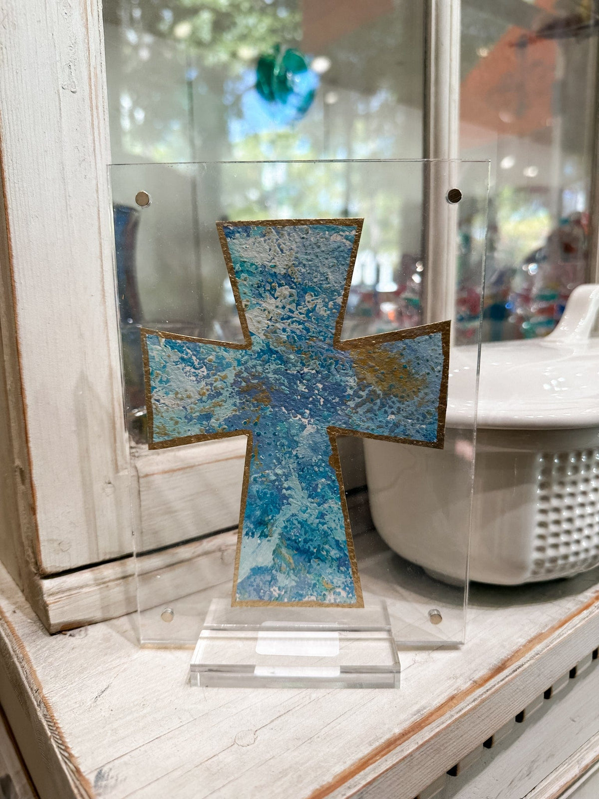 blue acrylic cross