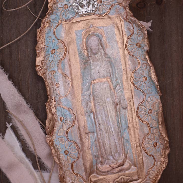 blue mother mary clay art