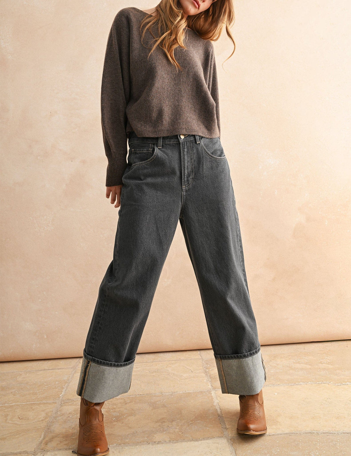 brown basic boat neck sweater