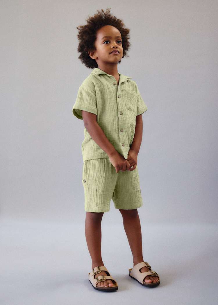Mayoral Usa Inc Bambula Cotton Button Down Shirt in Bamboo - Little Miss Muffin Children & Home