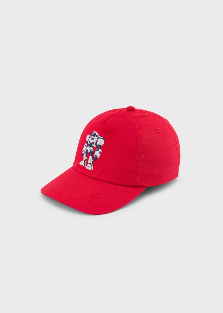 Robot Embroidered Baseball Cap in Tomato