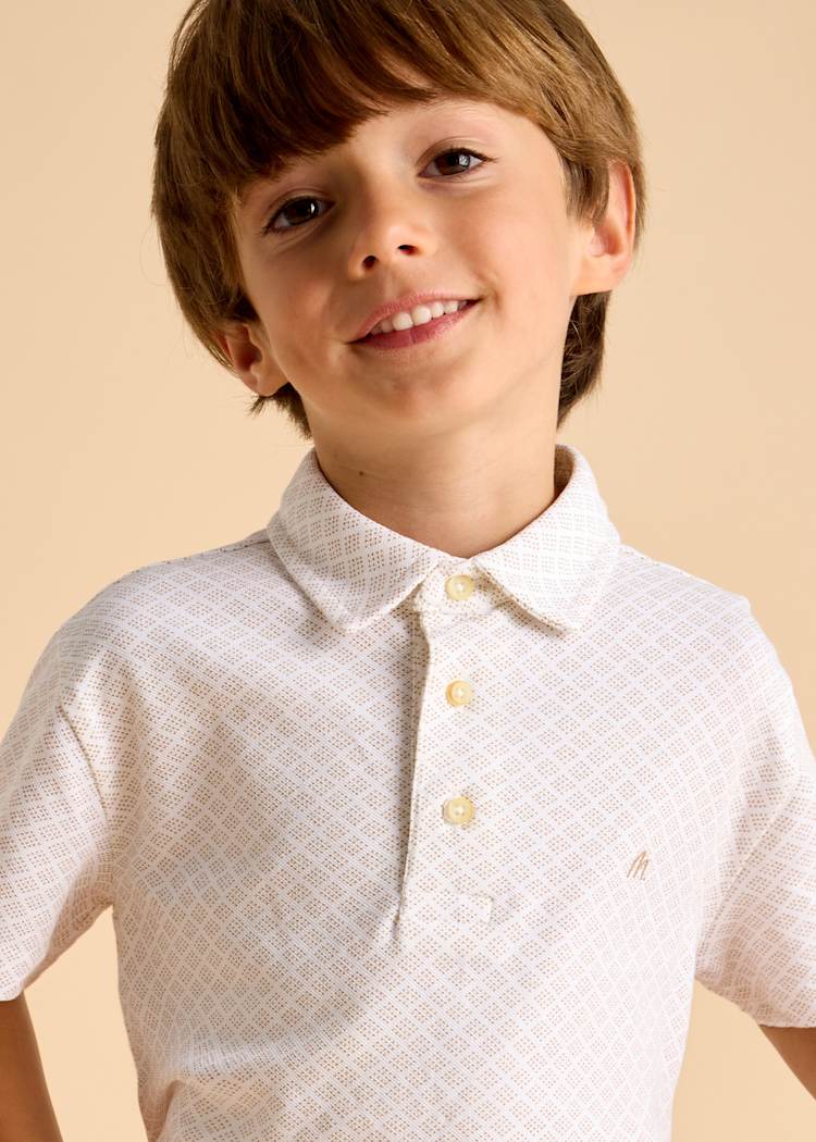 Mayoral Usa Inc Mayoral Geometric Print Short Sleeve Polo Shirt in Sand - Little Miss Muffin Children & Home