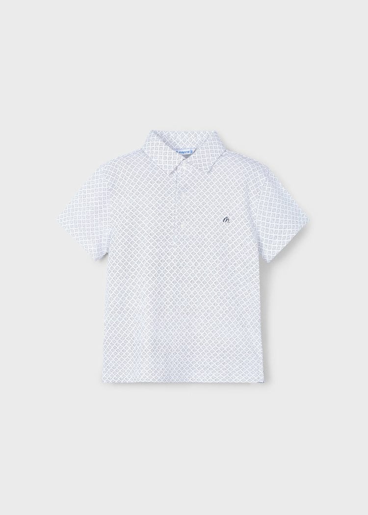 Mayoral Usa Inc Mayoral Geometric Print Short Sleeve Polo Shirt in White-Midnight - Little Miss Muffin Children & Home