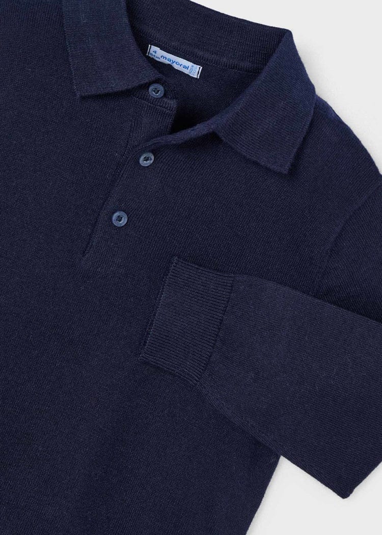 Mayoral Usa Inc Mayoral Tricot Long Sleeve Polo Shirt in Navy - Little Miss Muffin Children & Home