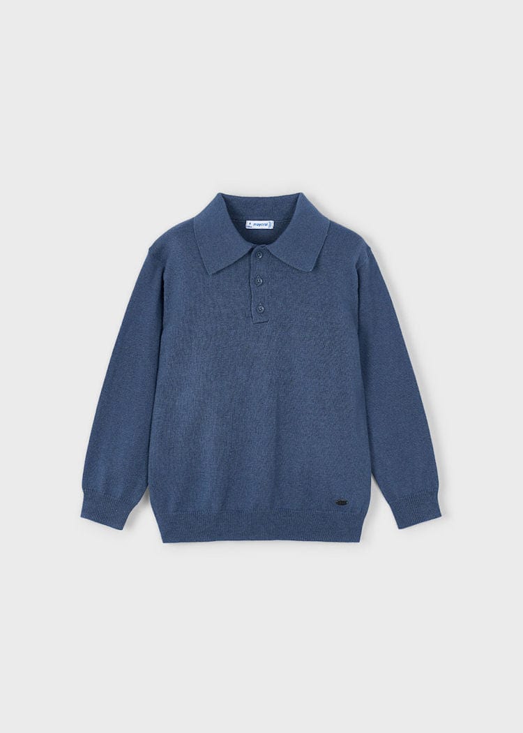 Mayoral Usa Inc Long Sleeve Knit Polo in Heather Steel - Little Miss Muffin Children & Home