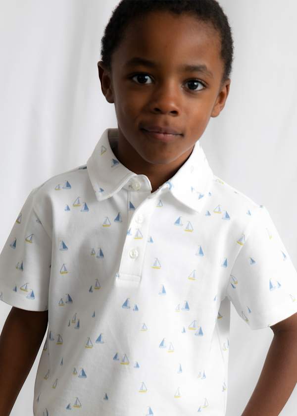 Mayoral Usa Inc Short Sleeve Printed Polo in White Olive - Little Miss Muffin Children & Home