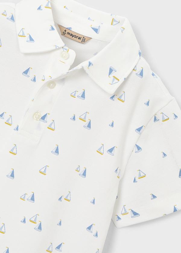 Mayoral Usa Inc Short Sleeve Printed Polo in White Olive - Little Miss Muffin Children & Home