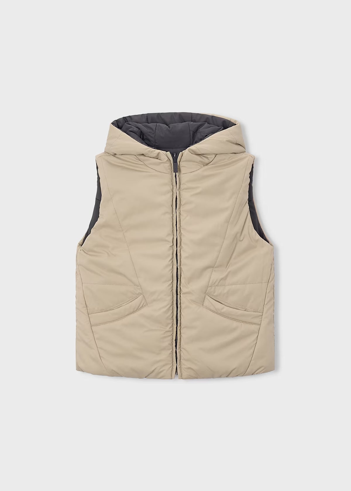 Boys' Reversible Hooded Puffer Vest in Hazelnut