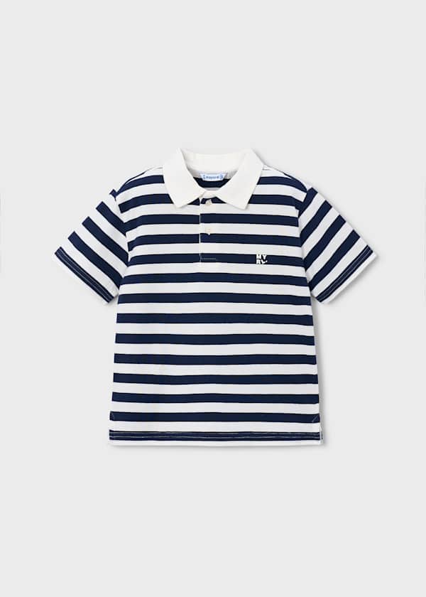 Striped Short Sleeve Polo Shirt in Navy