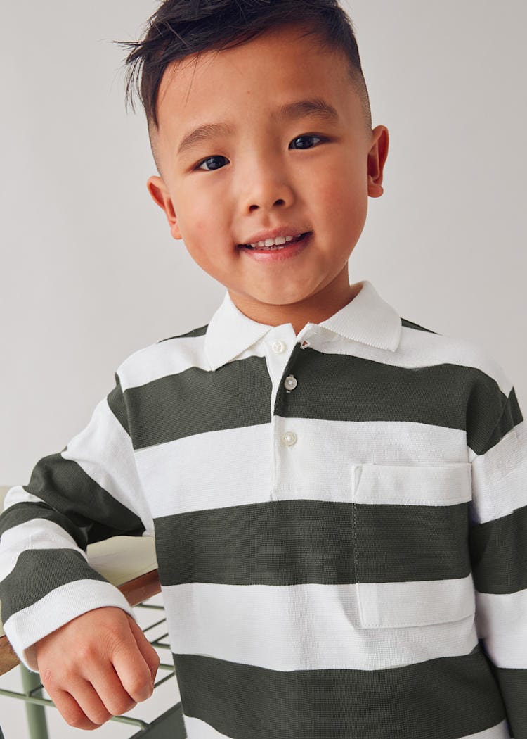 Mayoral Usa Inc Long Sleeve Striped Polo in Olive - Little Miss Muffin Children & Home