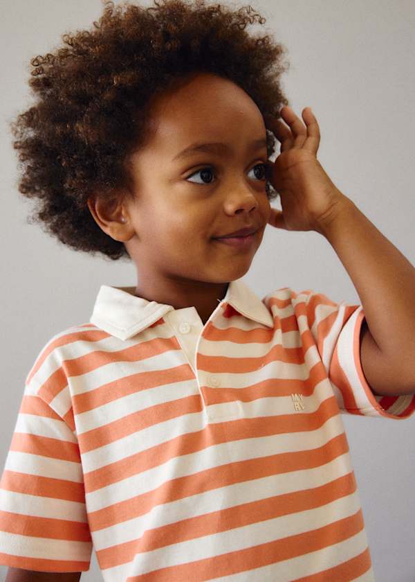 Striped Short Sleeve Polo Shirt in Orange