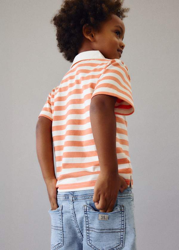 Striped Short Sleeve Polo Shirt in Orange