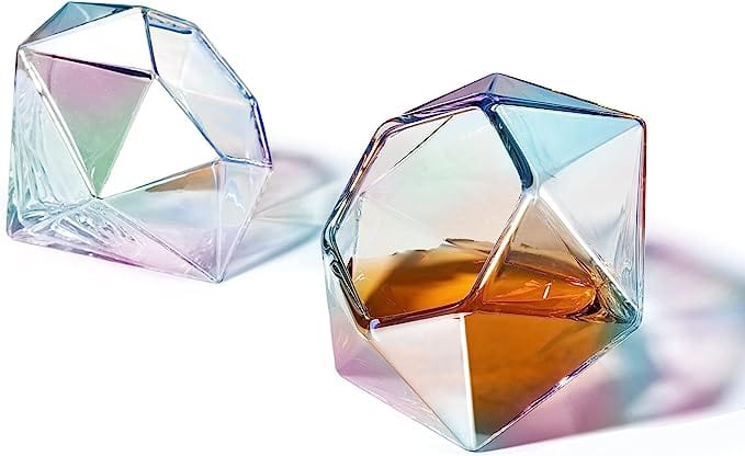 Iridescent diamond whiskey and wine glass, 10 oz