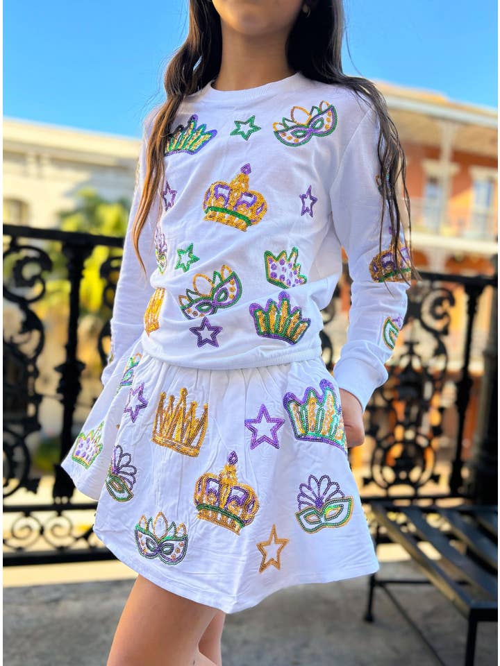 Mardi Gras Creations Junior Crown Skort - White - Little Miss Muffin Children & Home