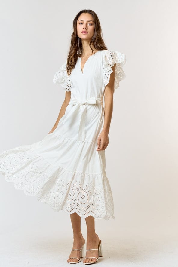 Lalavon Eyelet Flutter Sleeve Midi Dress - Little Miss Muffin Children & Home