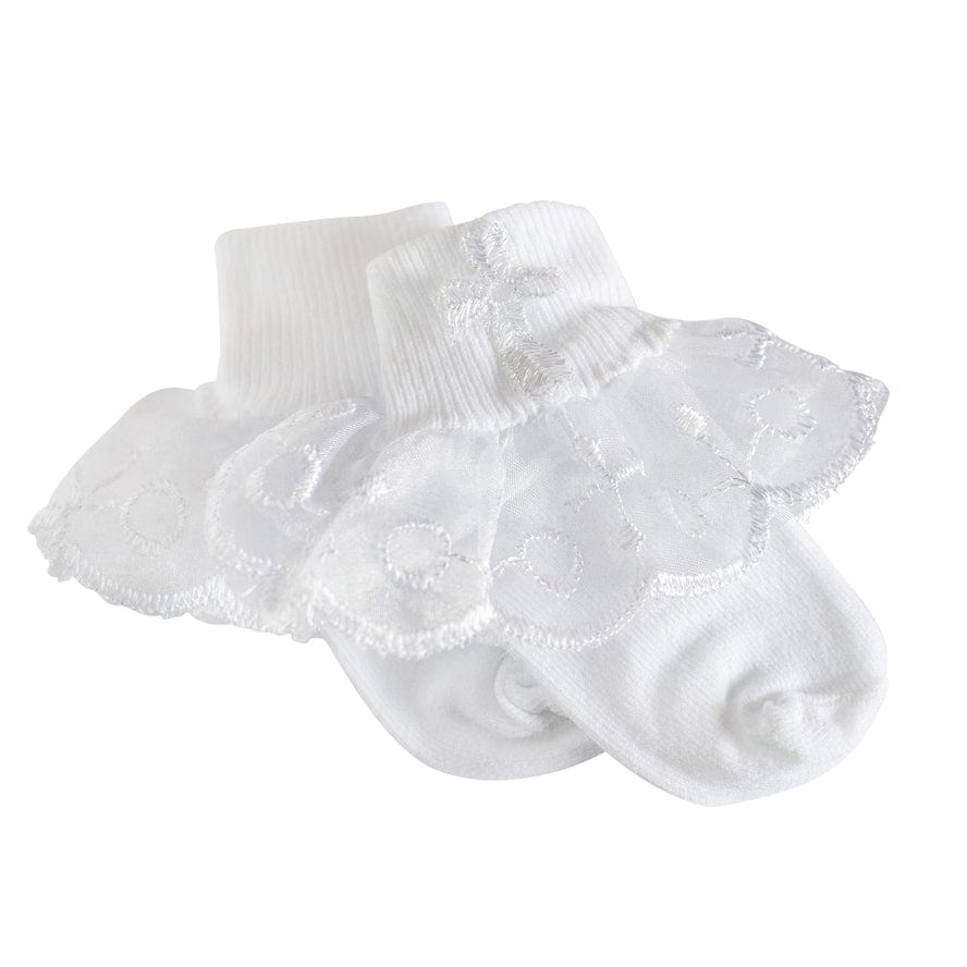 Cherished Moments White Baby Lace Baptism or Christening Socks with Cross - Little Miss Muffin Children & Home